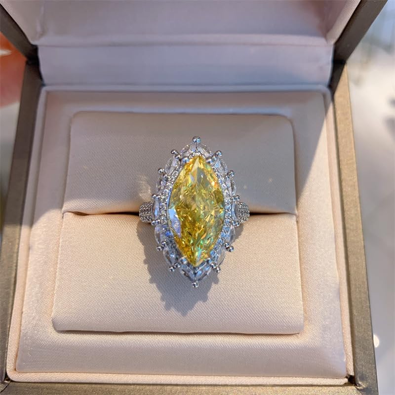 Htayekog Olive Horse Eye Ring 925 Silver Full Diamond Ring Promise Rings for Her，18k Gold Shiny Citrine Ring Cubic Zirconia Promise Rings Cz Yellow Gem Cocktail Rings Eternity Engagement Wedding Ring （7） - Image 5